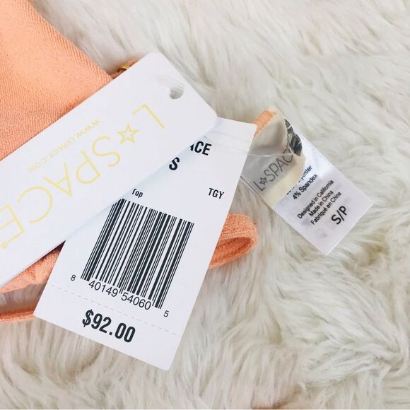 L*SPACE Peach Terrycloth Triangle String Bikini Set Brittany Lennox XS Small New - Picture 7 of 12